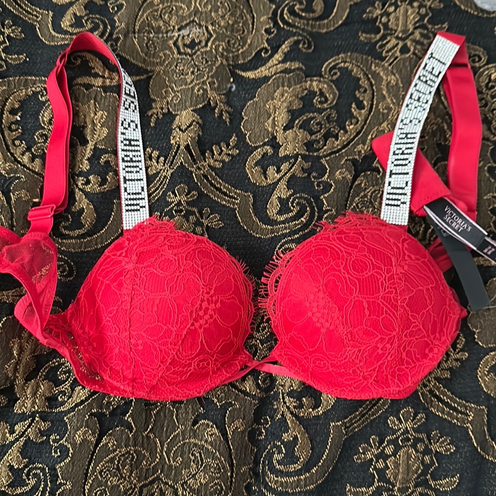 32AA Victoria’s Secret Bombshell rhinestone strap red bra - used once
